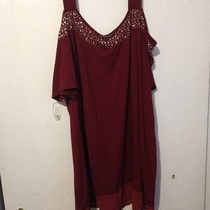 Burgundy purple cold shoulder top Sz3X